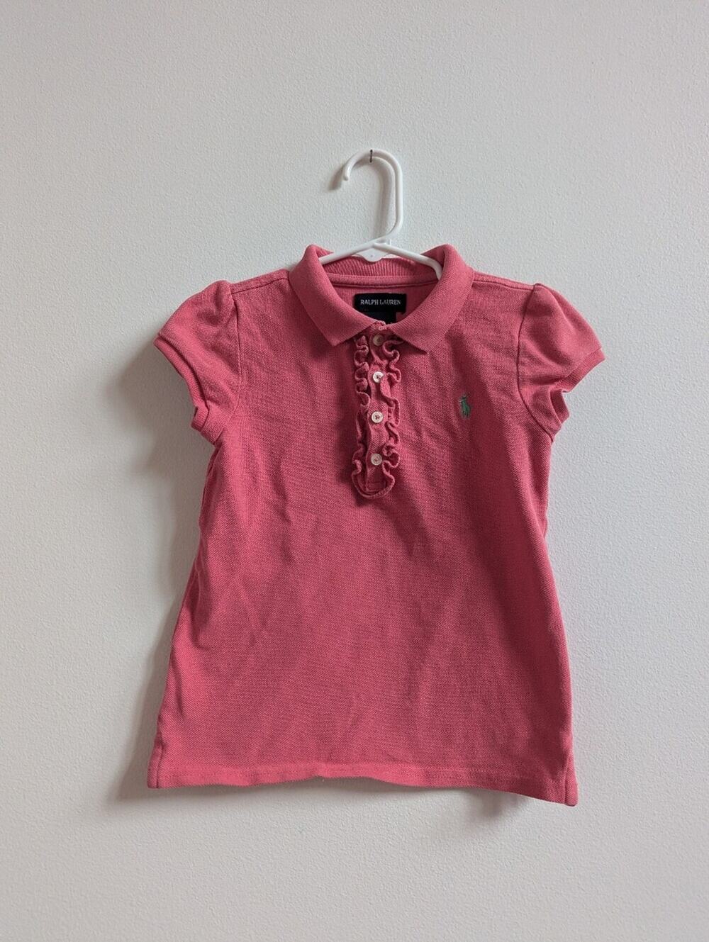 Ralph Lauren Shirt 5 Girls Salmon Pink Ruffle Preppy Polo Pony